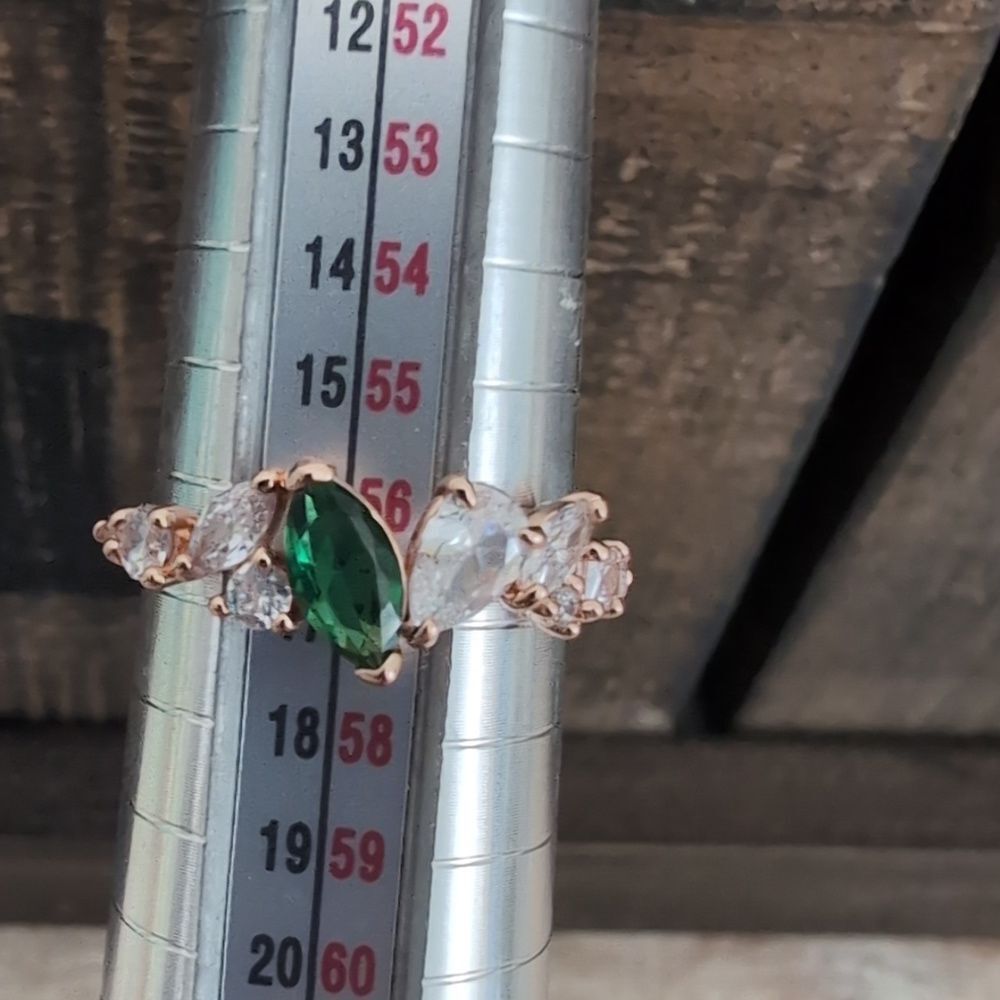 Ring "Luck Be A Lady" Lab Created Emerald, CZ, rose gold plated, sz. 8
